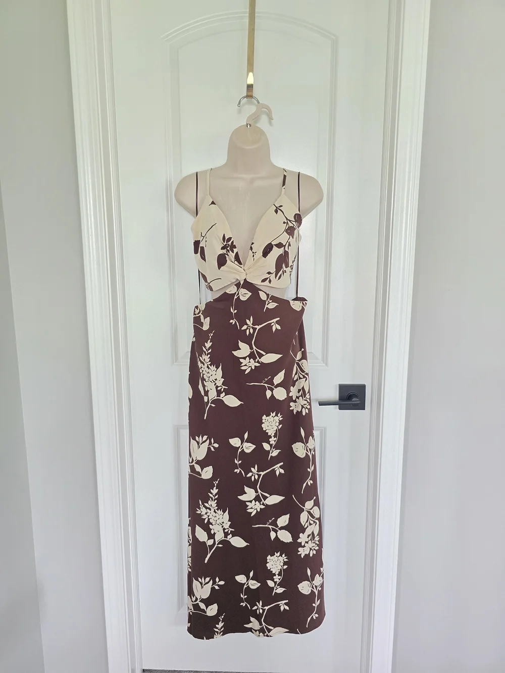 NWT Abercrombie & Fitch Cream and Brown Floral Maxi Dress Sz Large